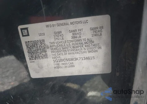 2019 Chevrolet Cruze Ls from USA, damaged, VIN 1G1BC5SM3K7134615
